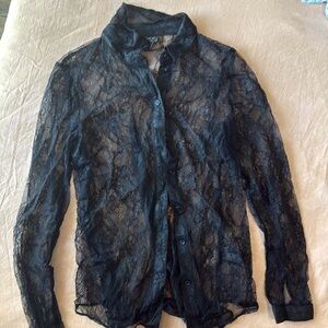 Topshop Lace Button Down Blouse